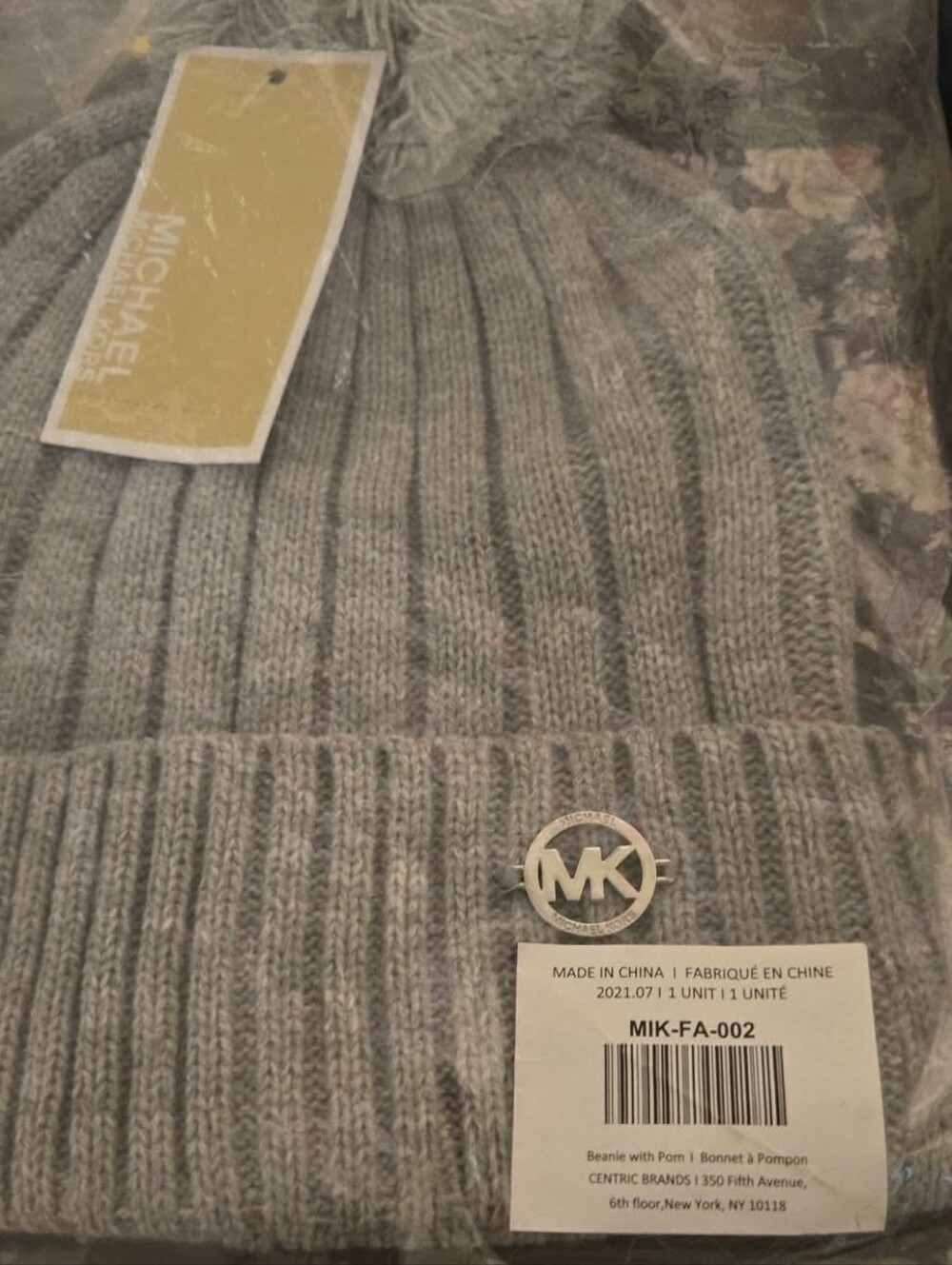 Michael Kors Light Gray Ribbed Knit Pom Beanie
